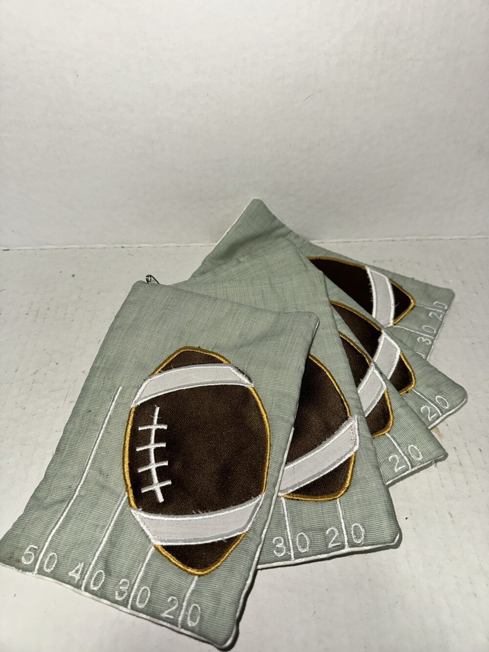 Handmade Football Mug Rugs Set of 4 Embroidered Fabric Coasters Game Day
